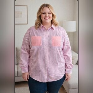 Chic Pink Striped Button Down Shirt